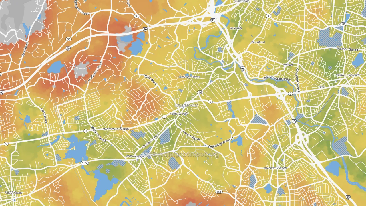Bike Grade map of 02481, MA