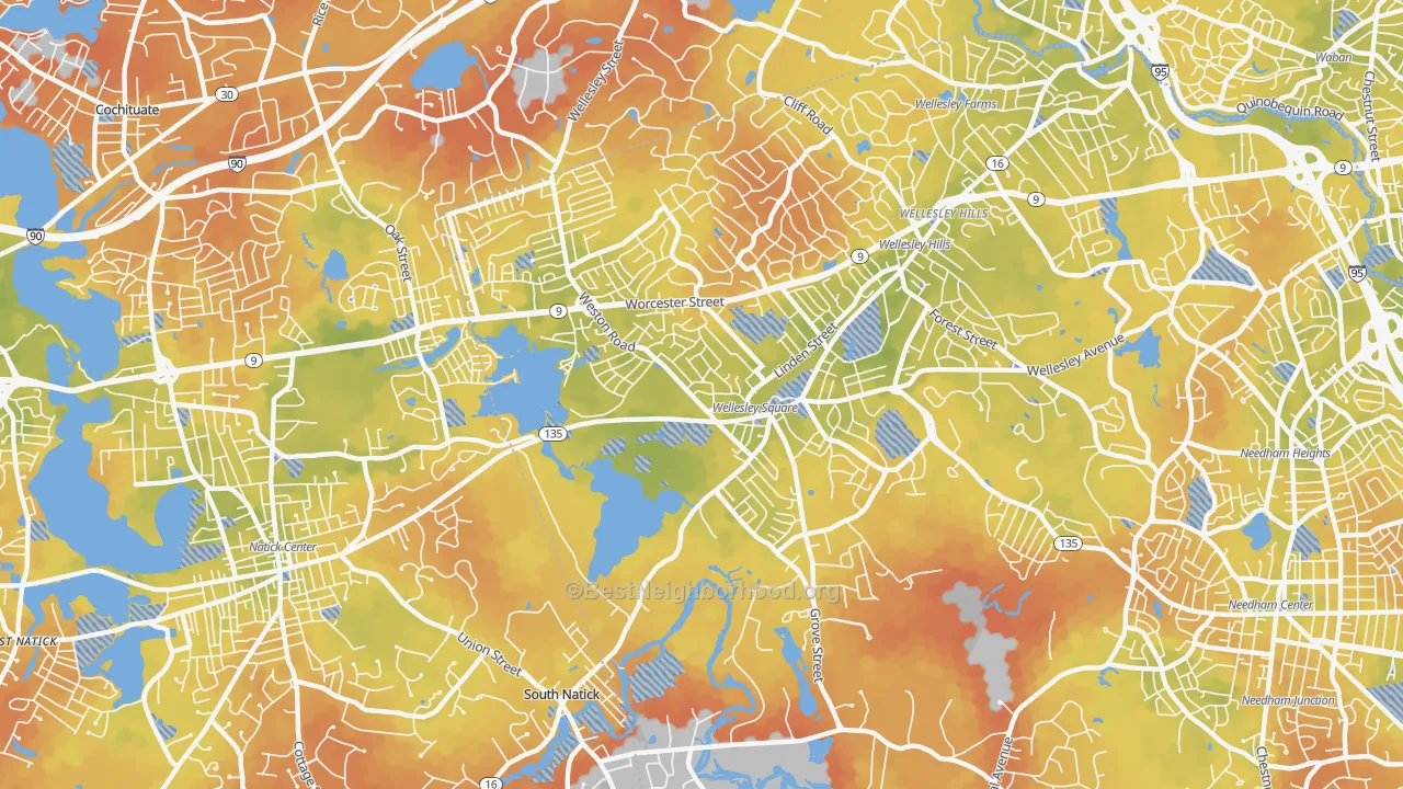 Bike Grade map of 02482, MA