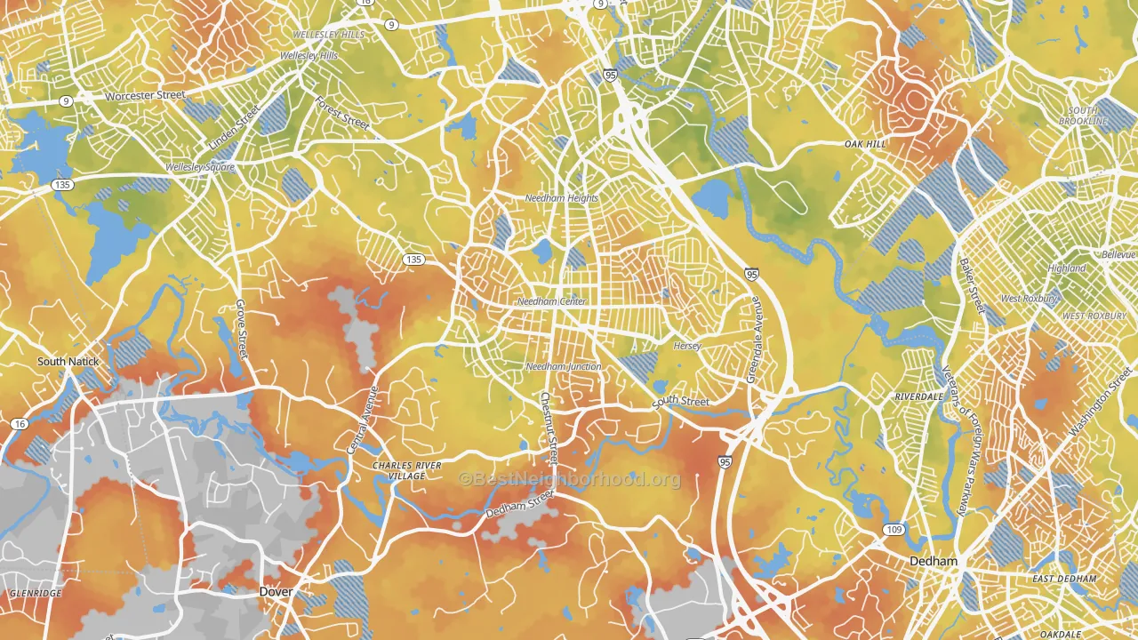 Bike Grade map of 02492, MA