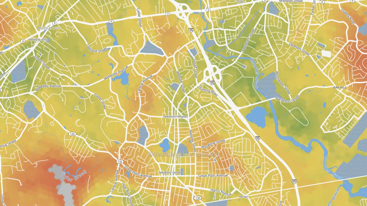 Bike Grade map of 02494, MA