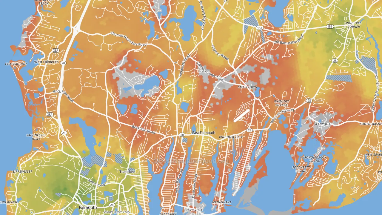 Bike Grade map of 02536, MA