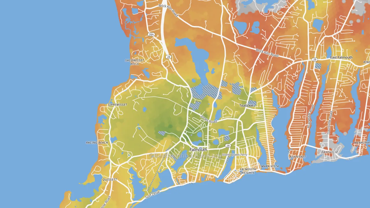Bike Grade map of 02540, MA