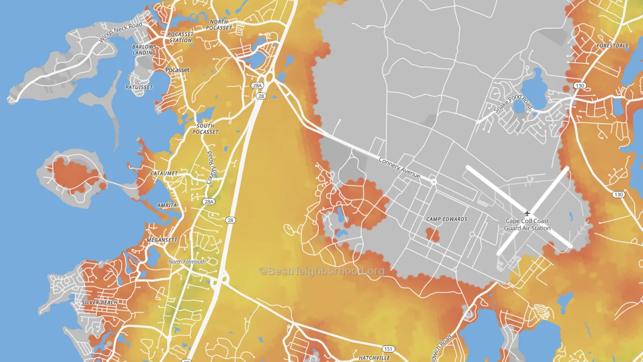 Bike Grade map of 02542, MA