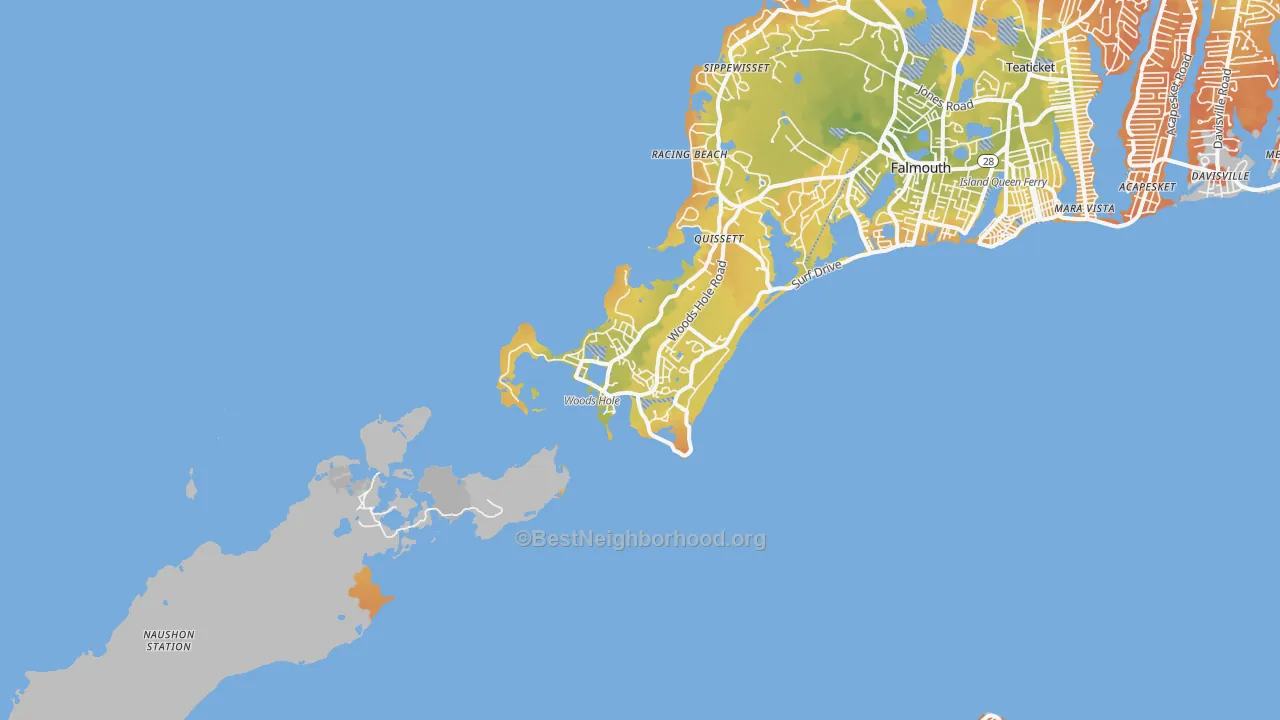 Bike Grade map of 02543, MA
