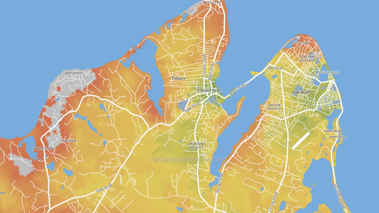 Bike Grade map of 02568, MA