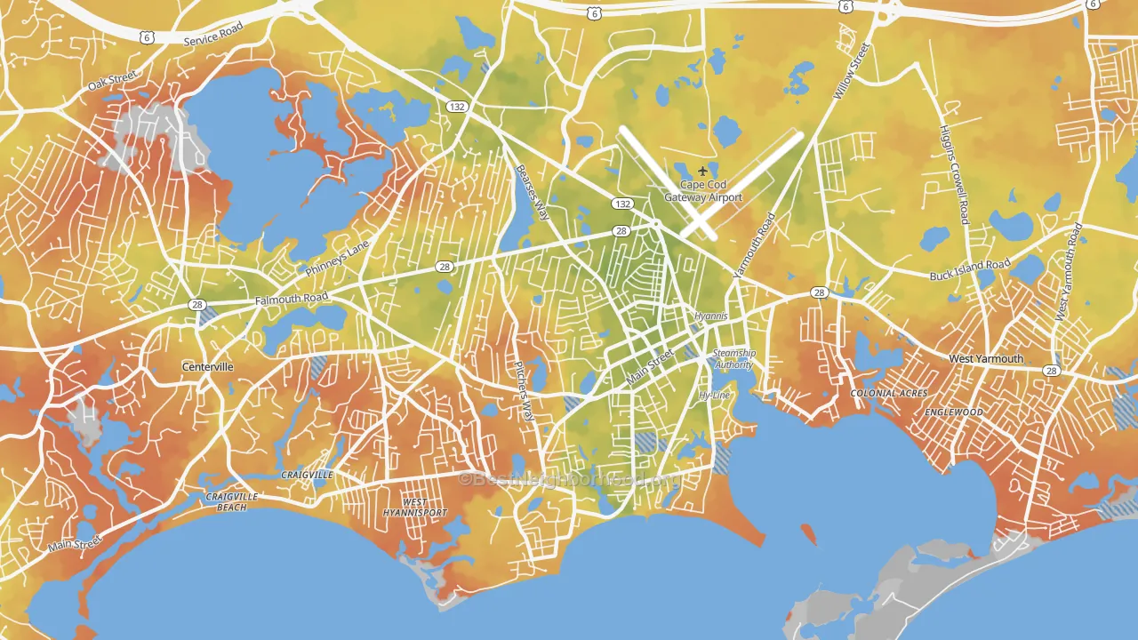 Bike Grade map of 02601, MA