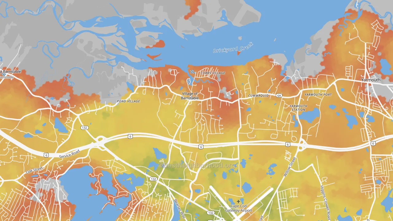 Bike Grade map of 02630, MA