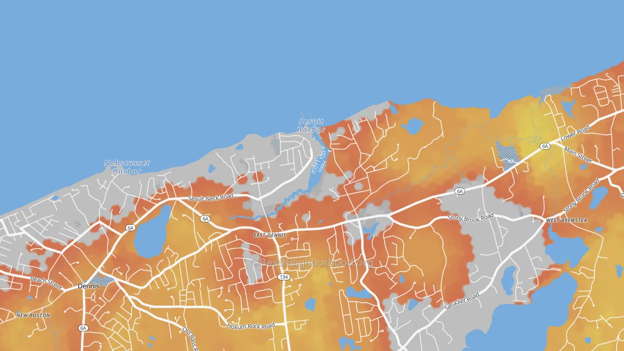 Bike Grade map of 02641, MA