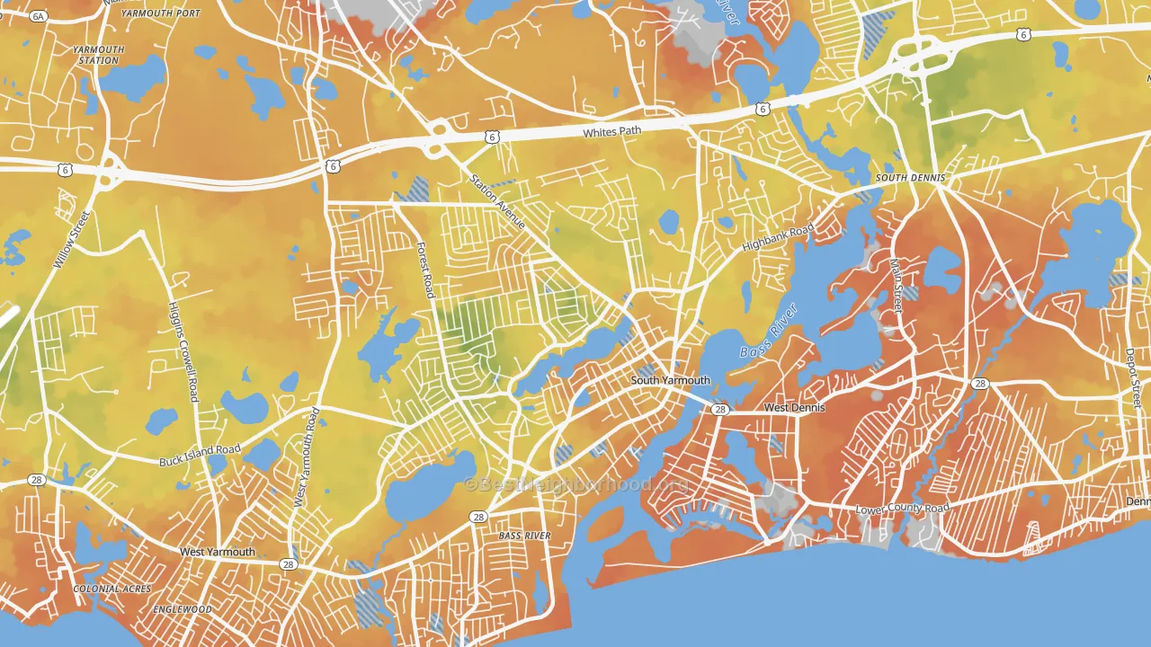 Bike Grade map of 02664, MA