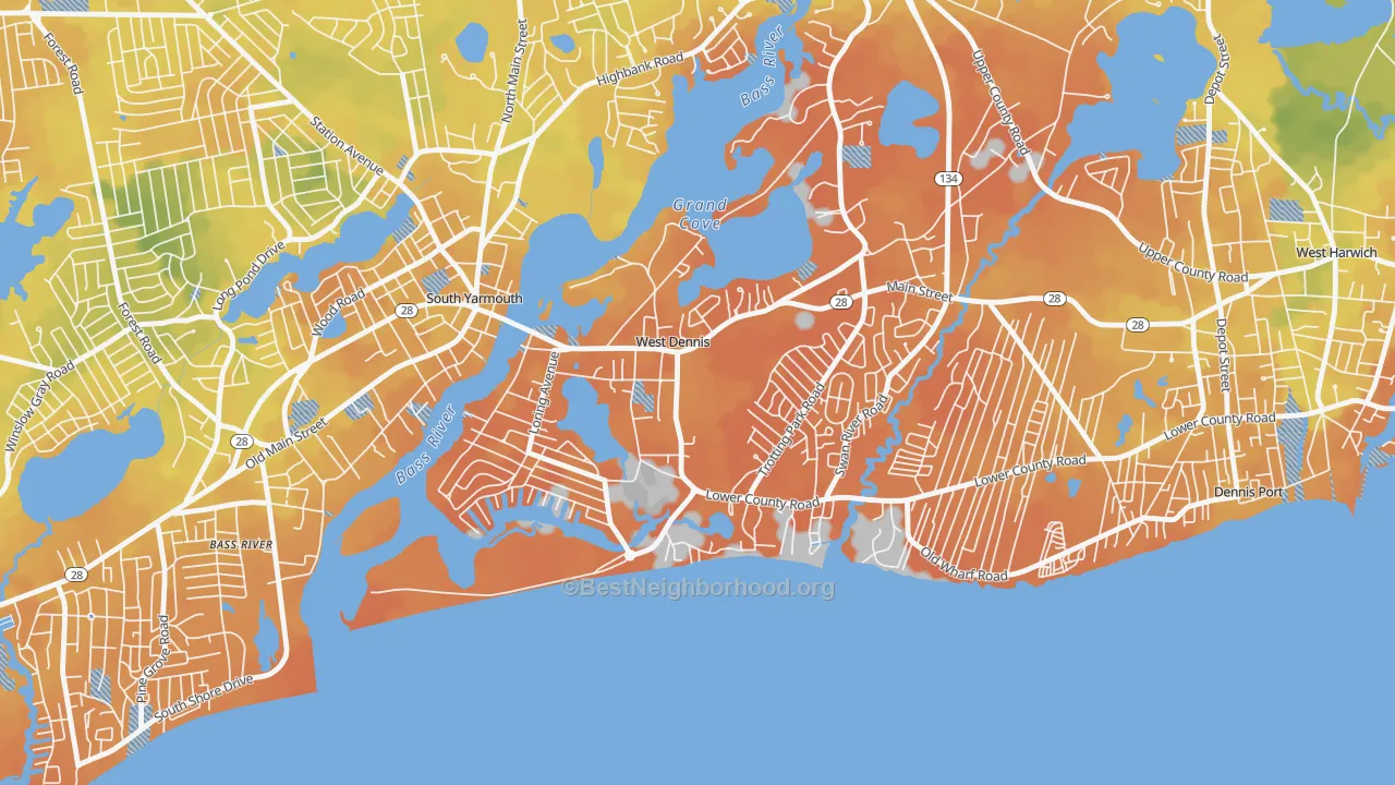 Bike Grade map of 02670, MA