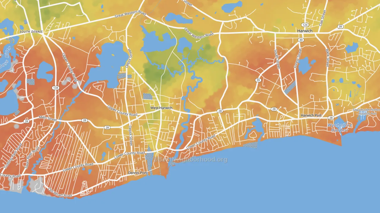Bike Grade map of 02671, MA