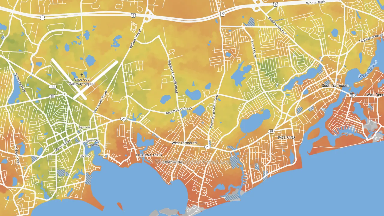 Bike Grade map of 02673, MA