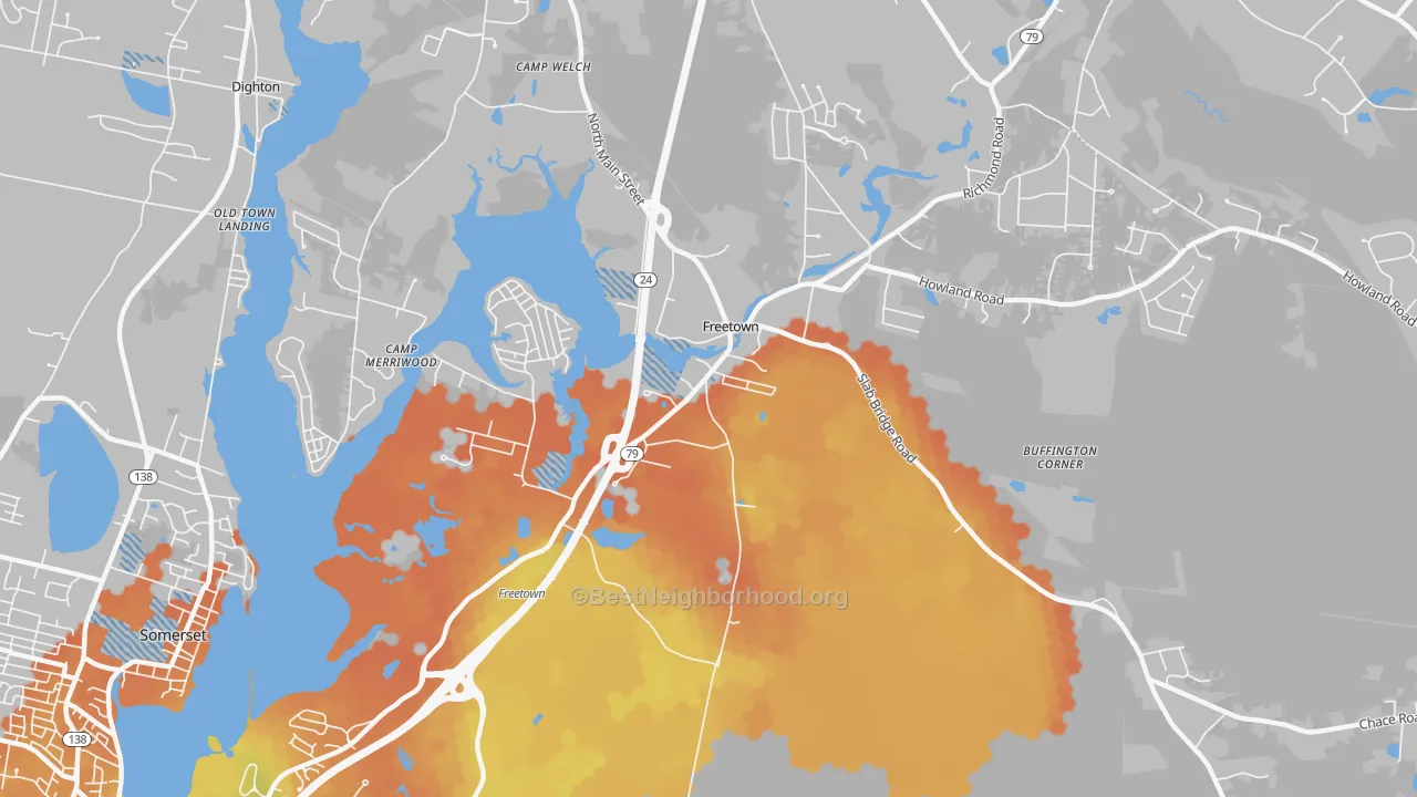 Bike Grade map of 02702, MA