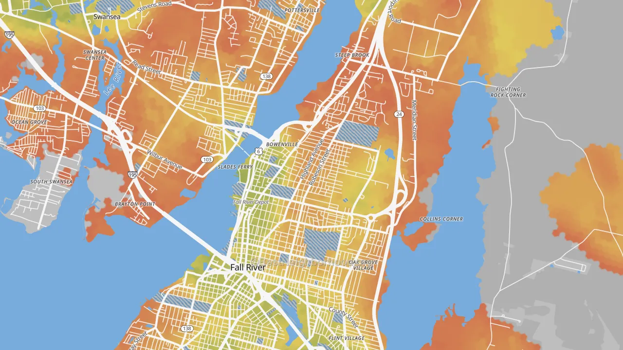 Bike Grade map of 02720, MA