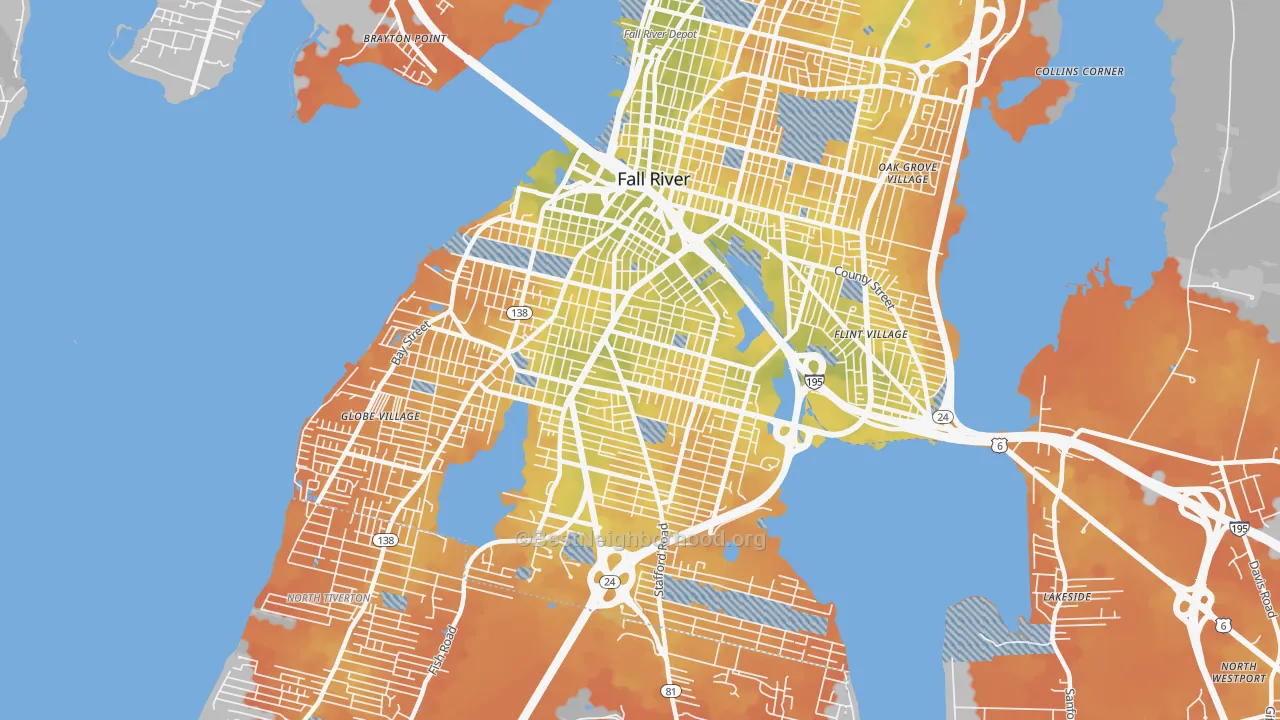 Bike Grade map of 02721, MA