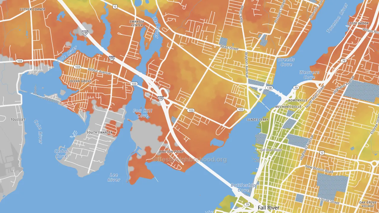 Bike Grade map of 02725, MA