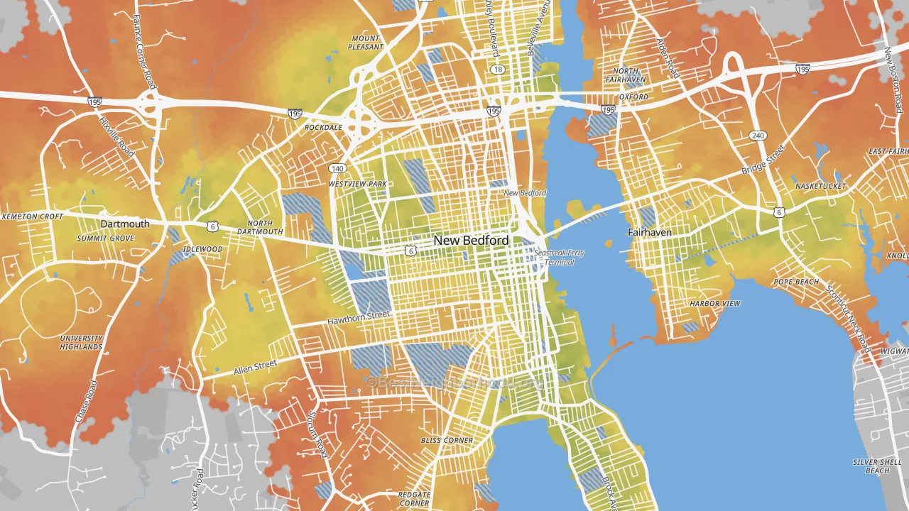 Bike Grade map of 02740, MA