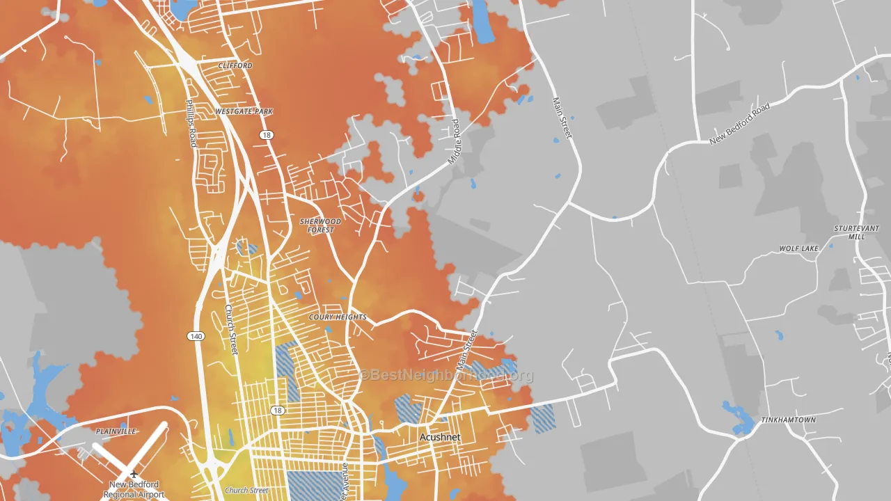 Bike Grade map of 02743, MA