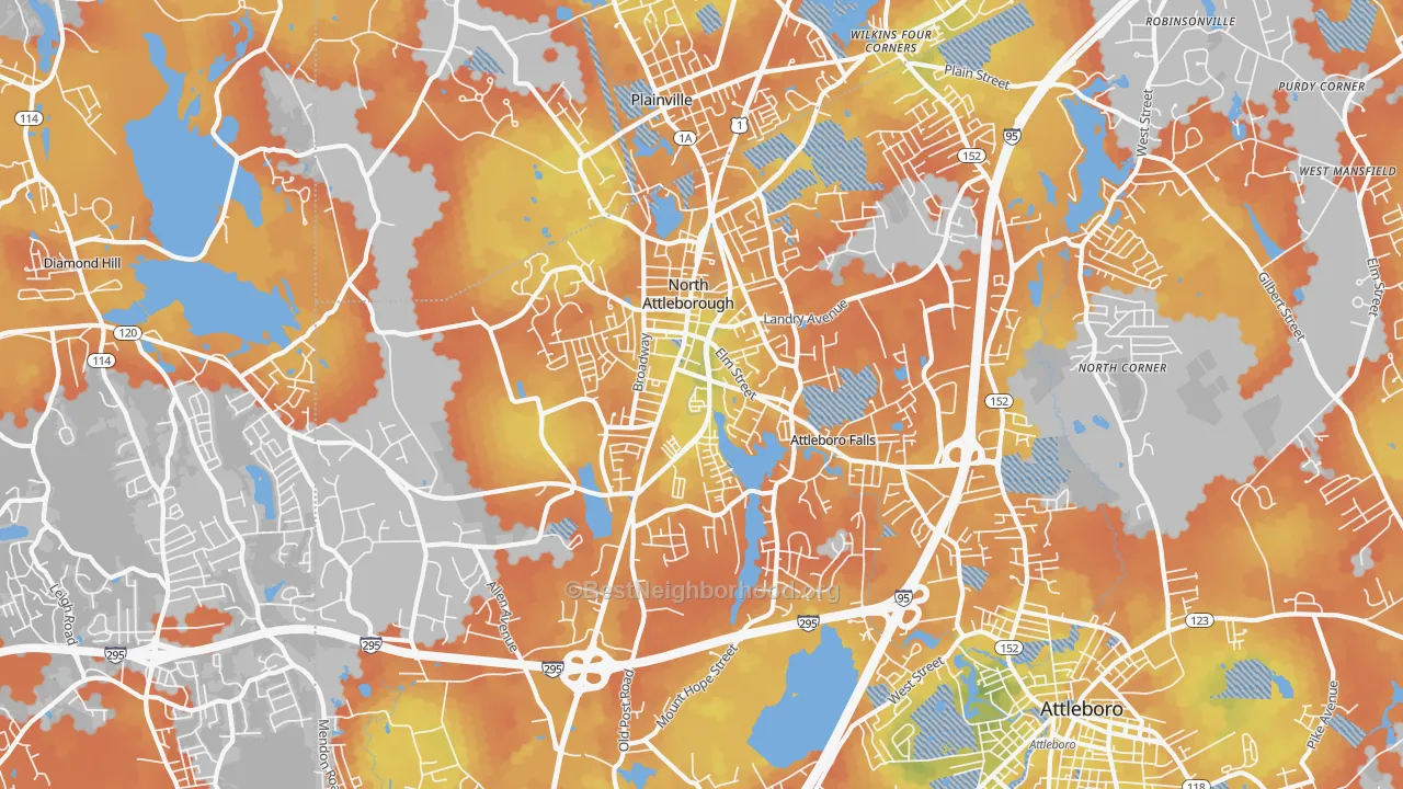 Bike Grade map of 02760, MA