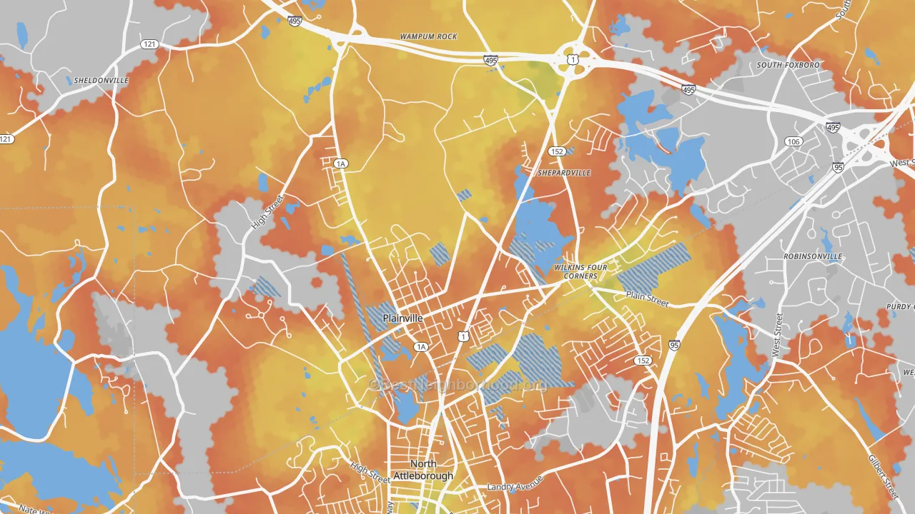 Bike Grade map of 02762, MA