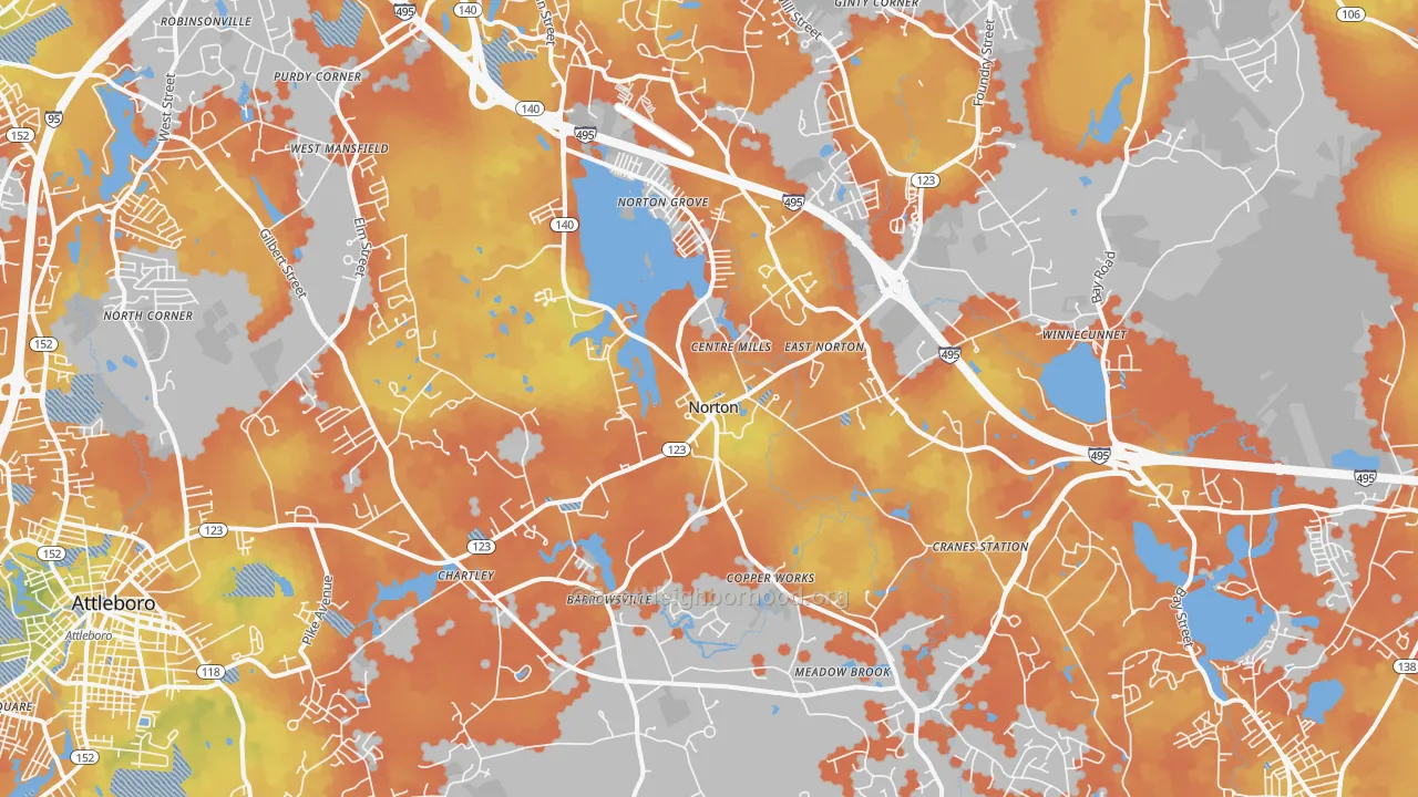 Bike Grade map of 02766, MA