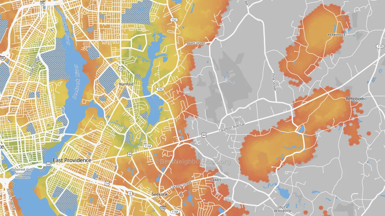 Bike Grade map of 02771, MA