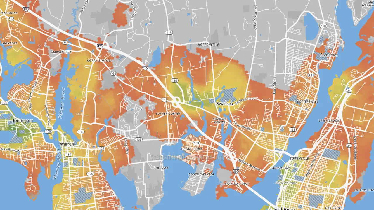 Bike Grade map of 02777, MA