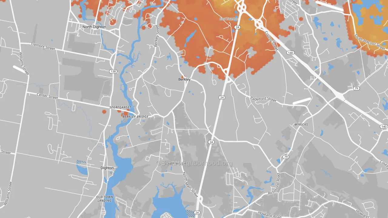 Bike Grade map of 02779, MA