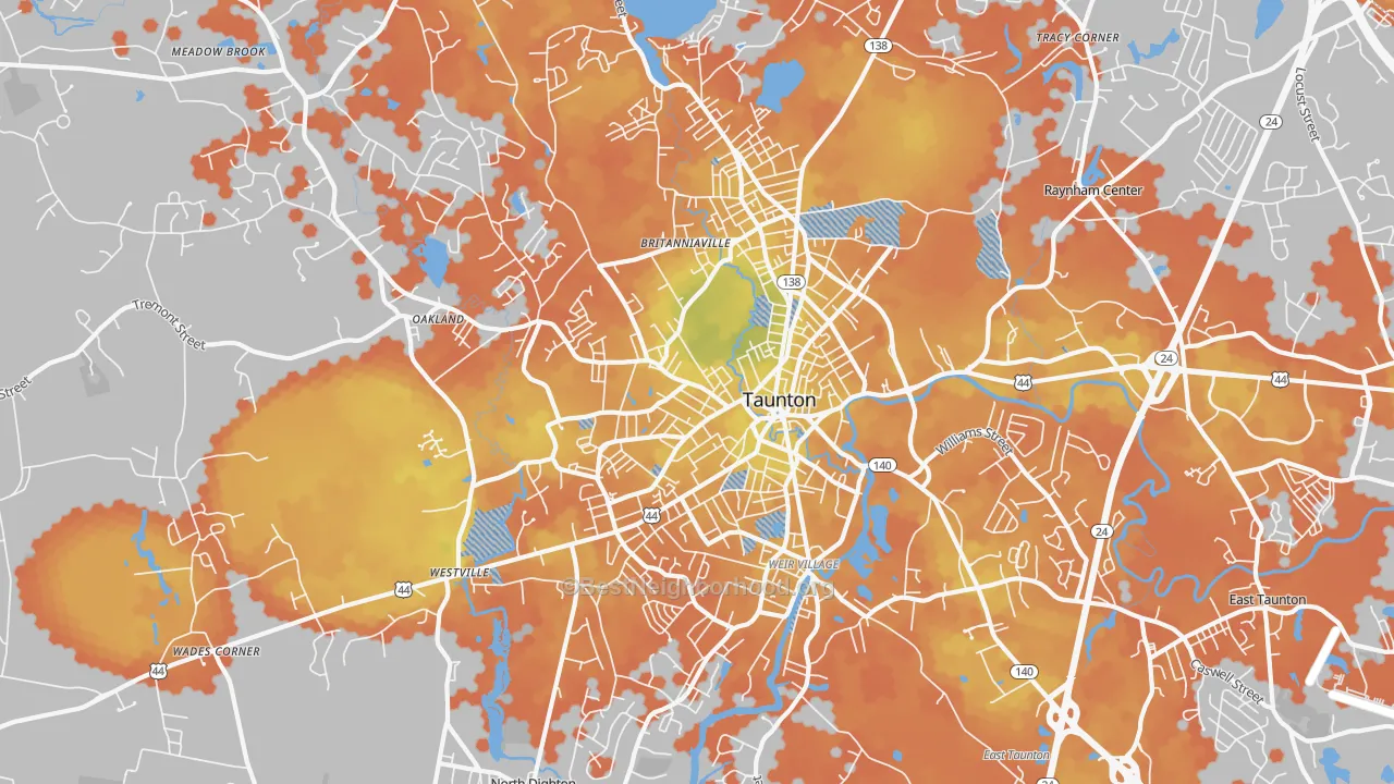 Bike Grade map of 02780, MA