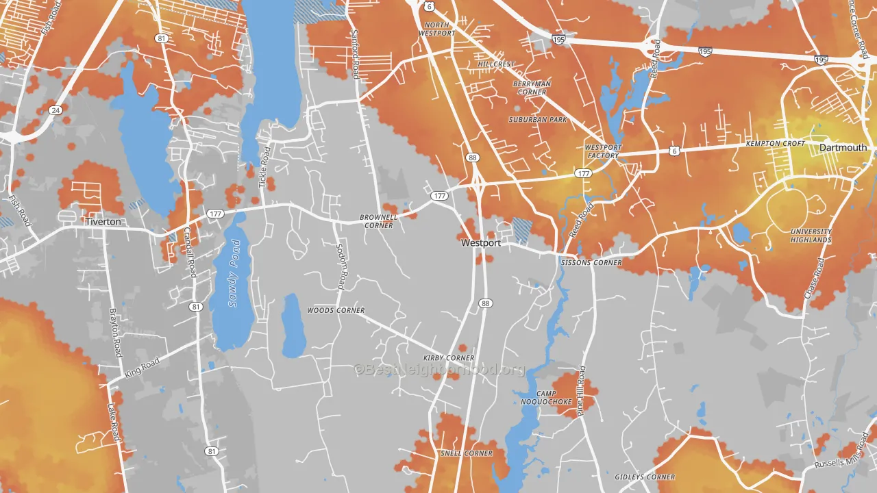 Bike Grade map of 02790, MA