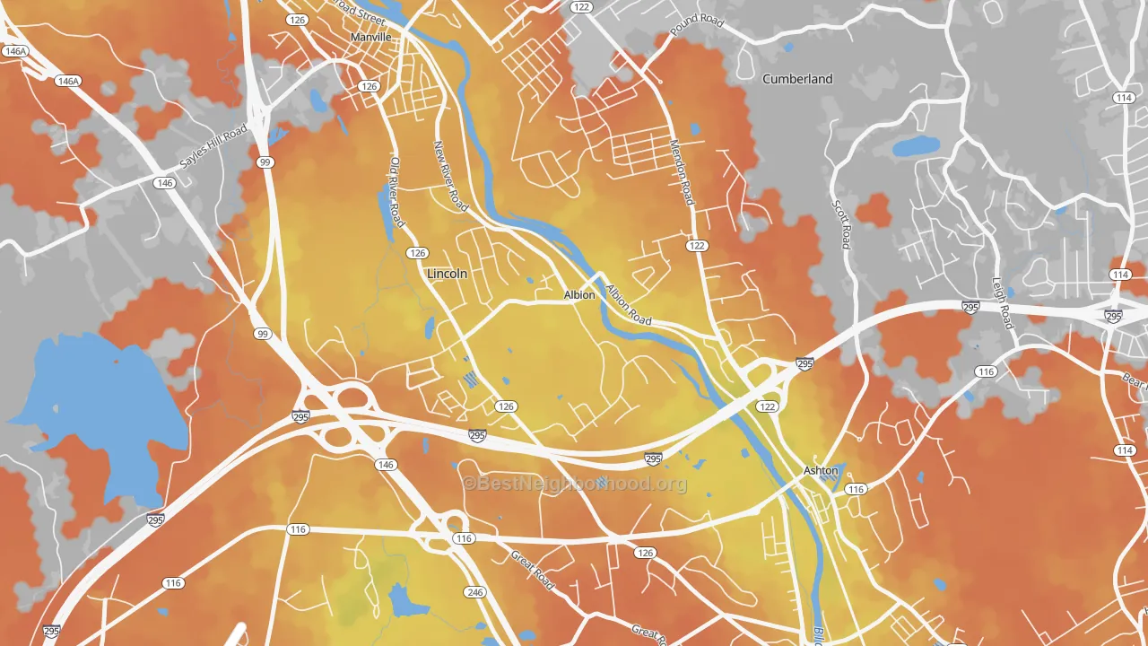Bike Grade map of 02802, RI