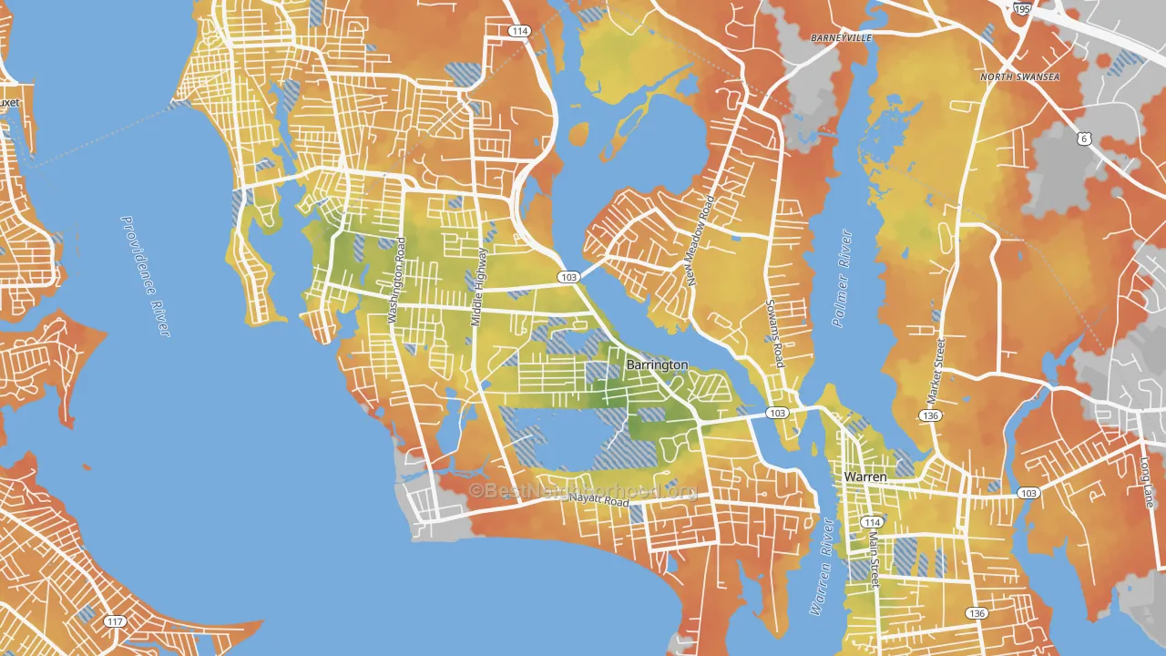 Bike Grade map of 02806, RI