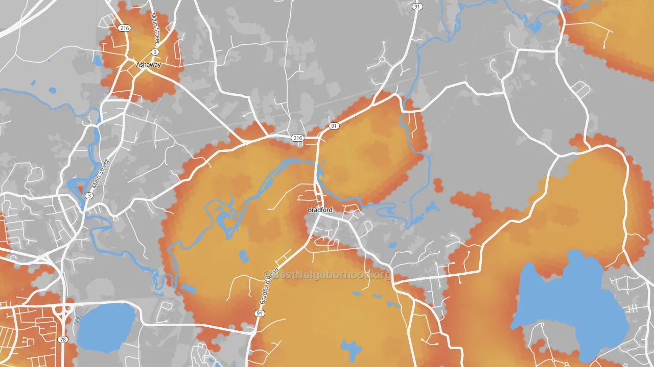 Bike Grade map of 02808, RI