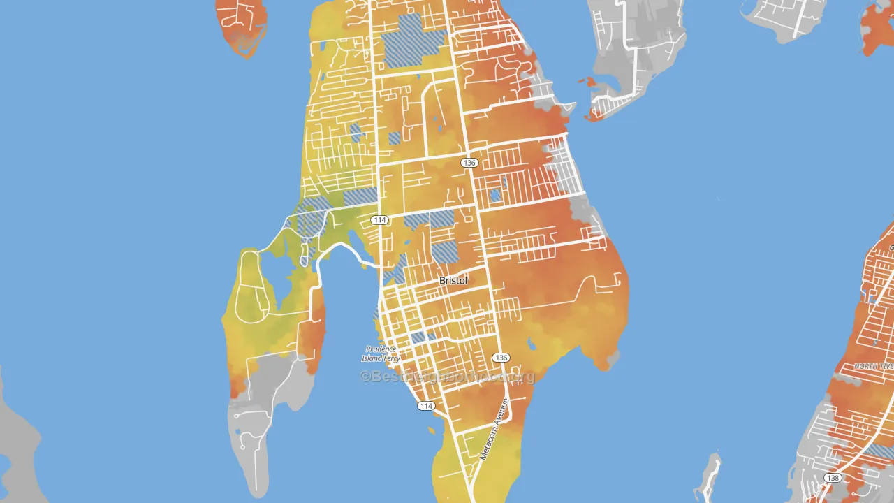 Bike Grade map of 02809, RI
