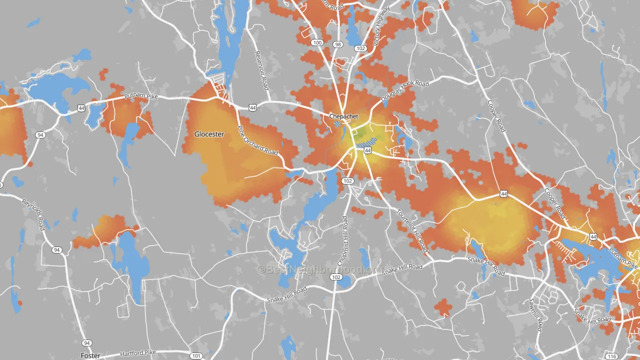 Bike Grade map of 02814, RI