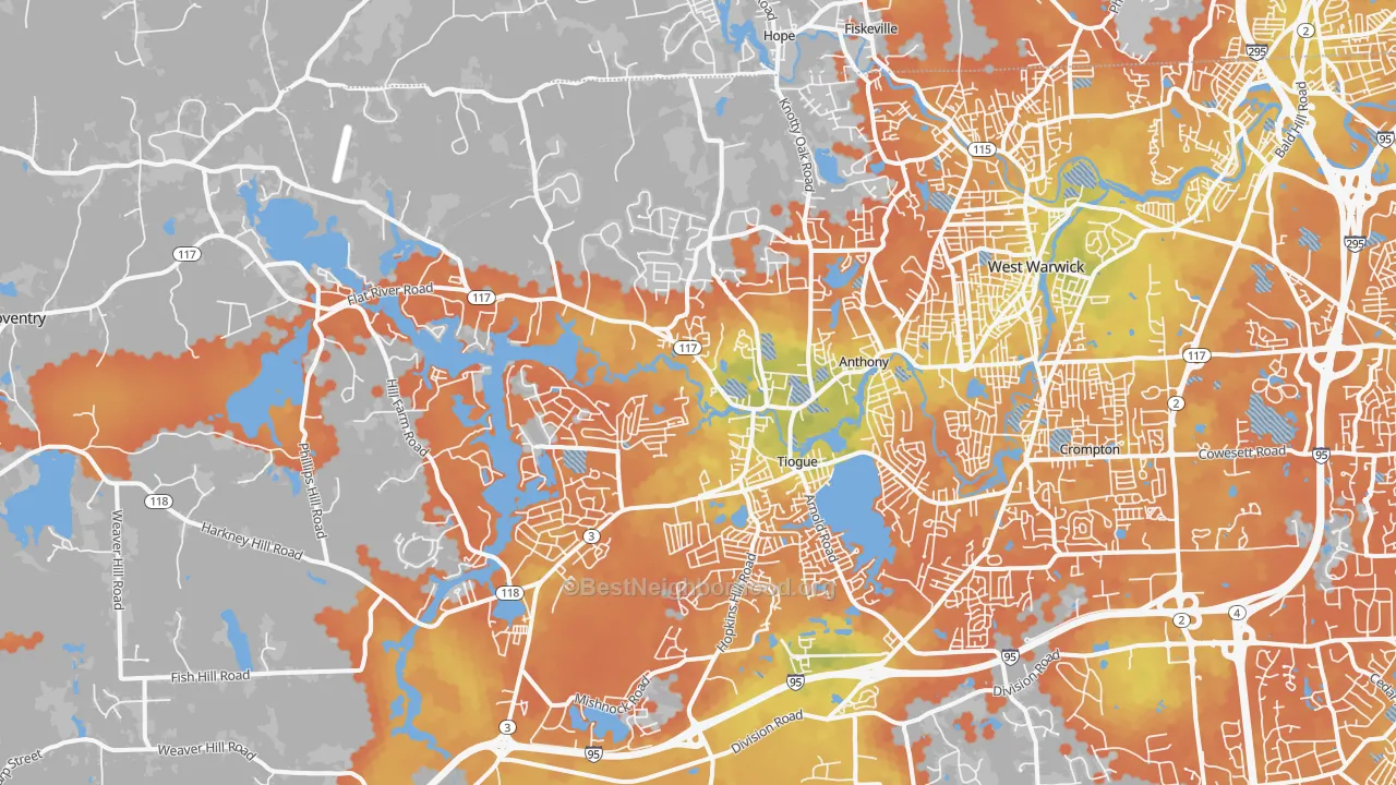 Bike Grade map of 02816, RI