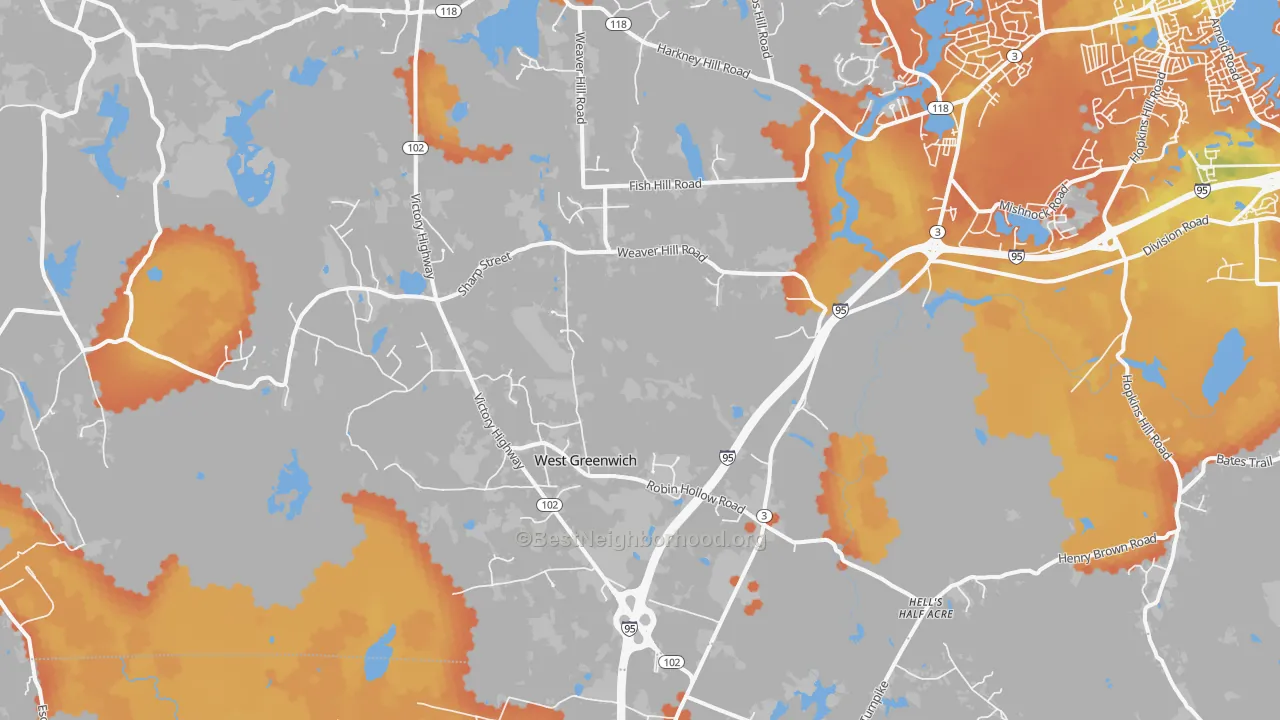 Bike Grade map of 02817, RI