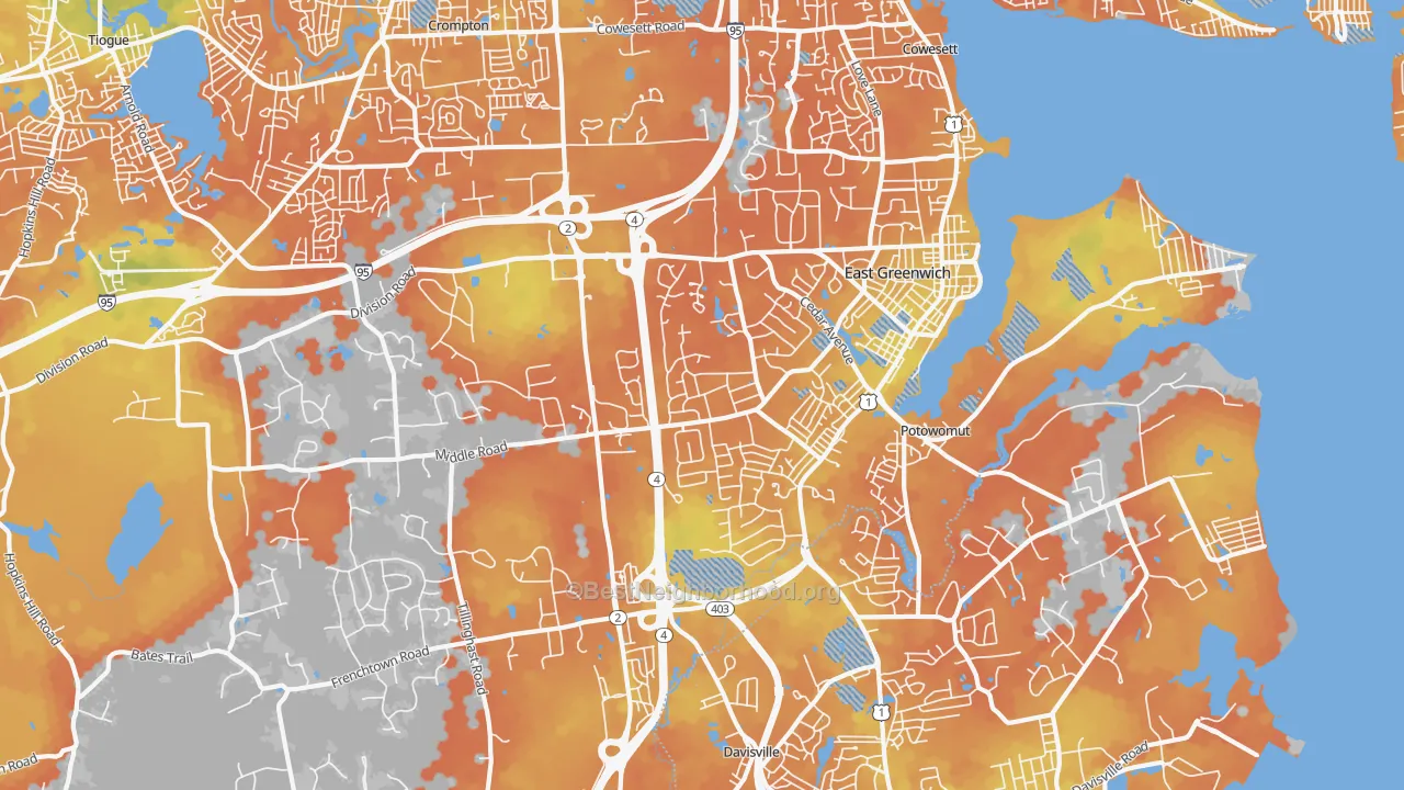 Bike Grade map of 02818, RI