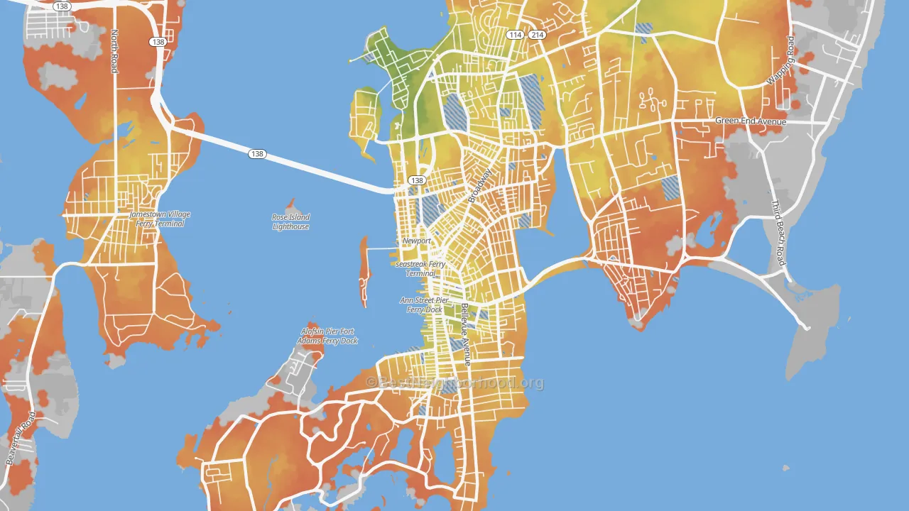 Bike Grade map of 02840, RI