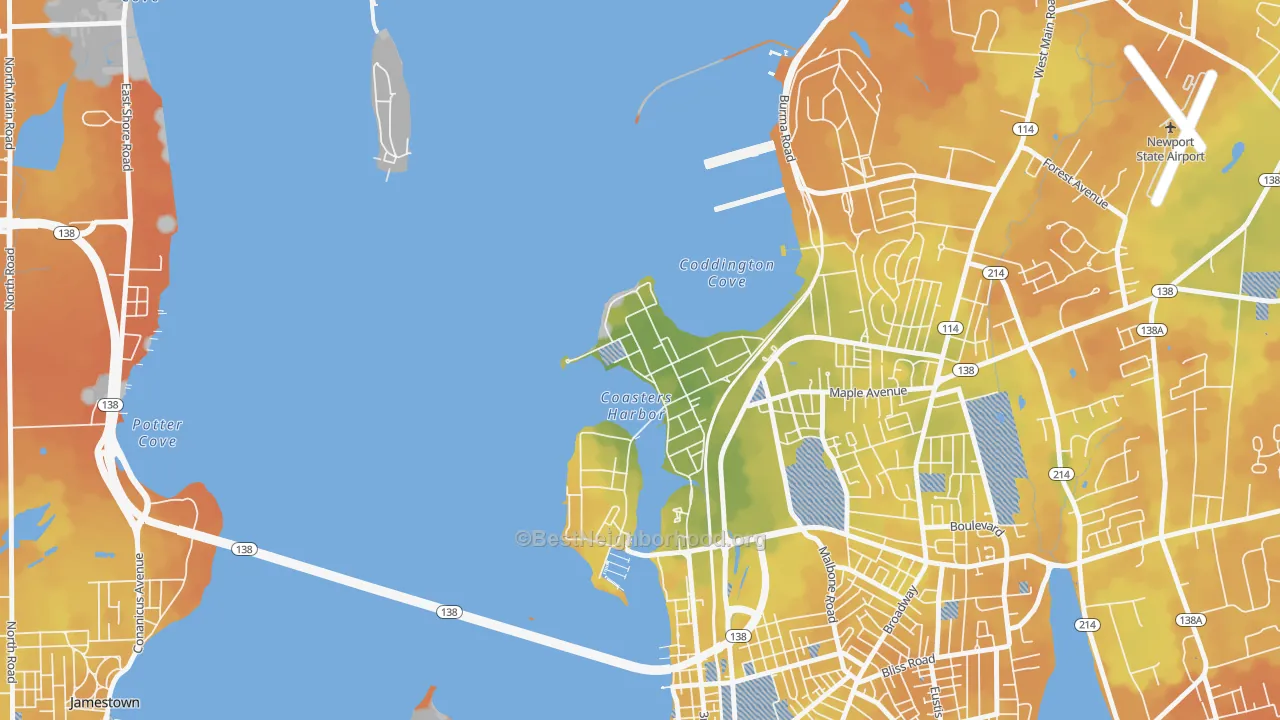 Bike Grade map of 02841, RI