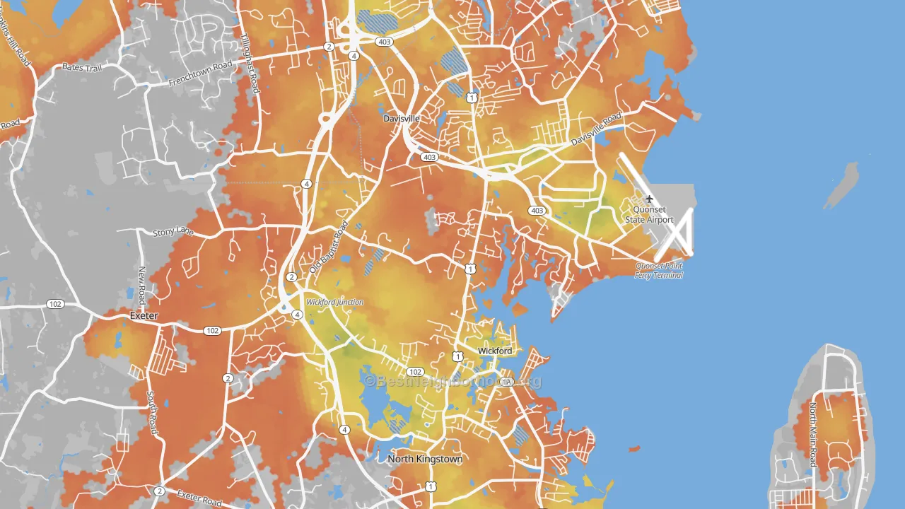 Bike Grade map of 02852, RI