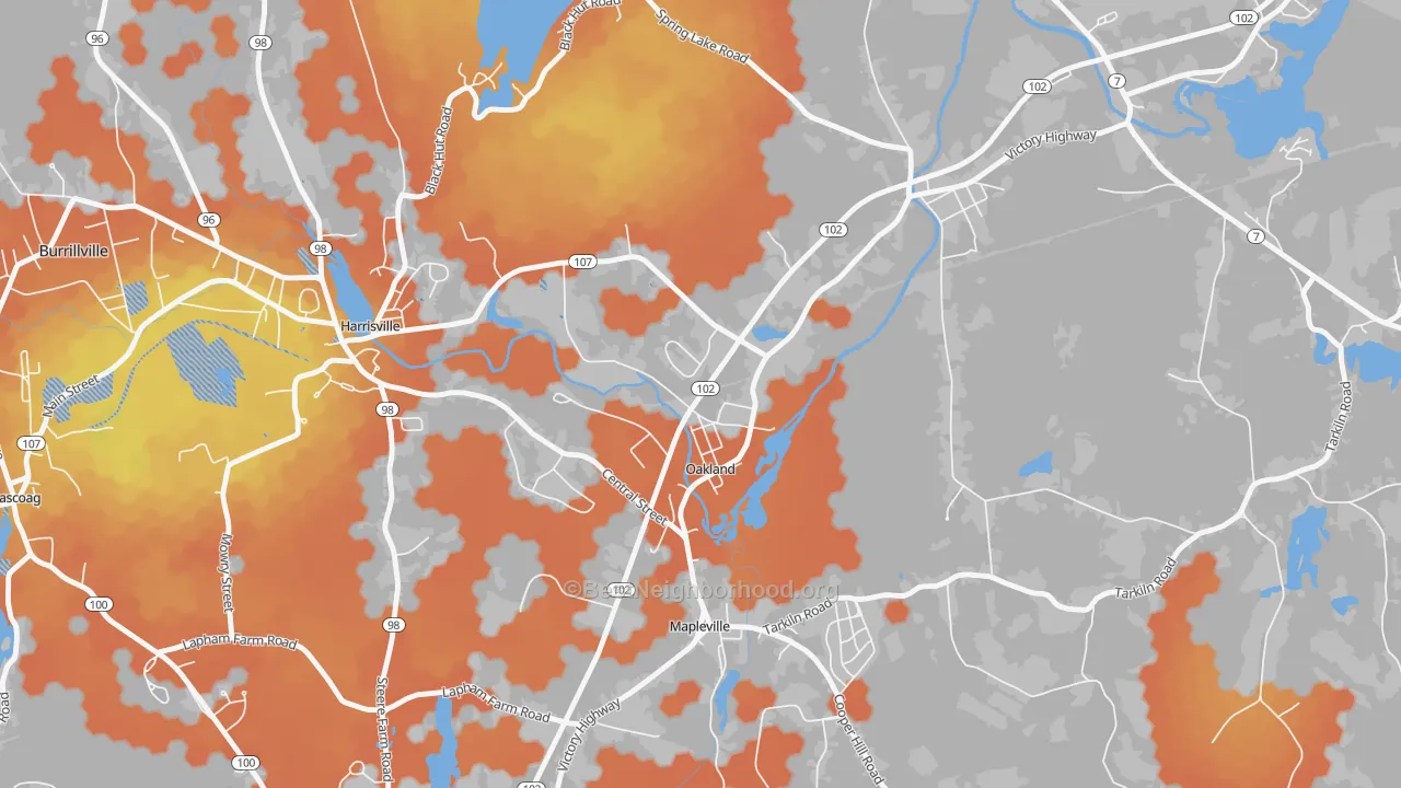 Bike Grade map of 02858, RI