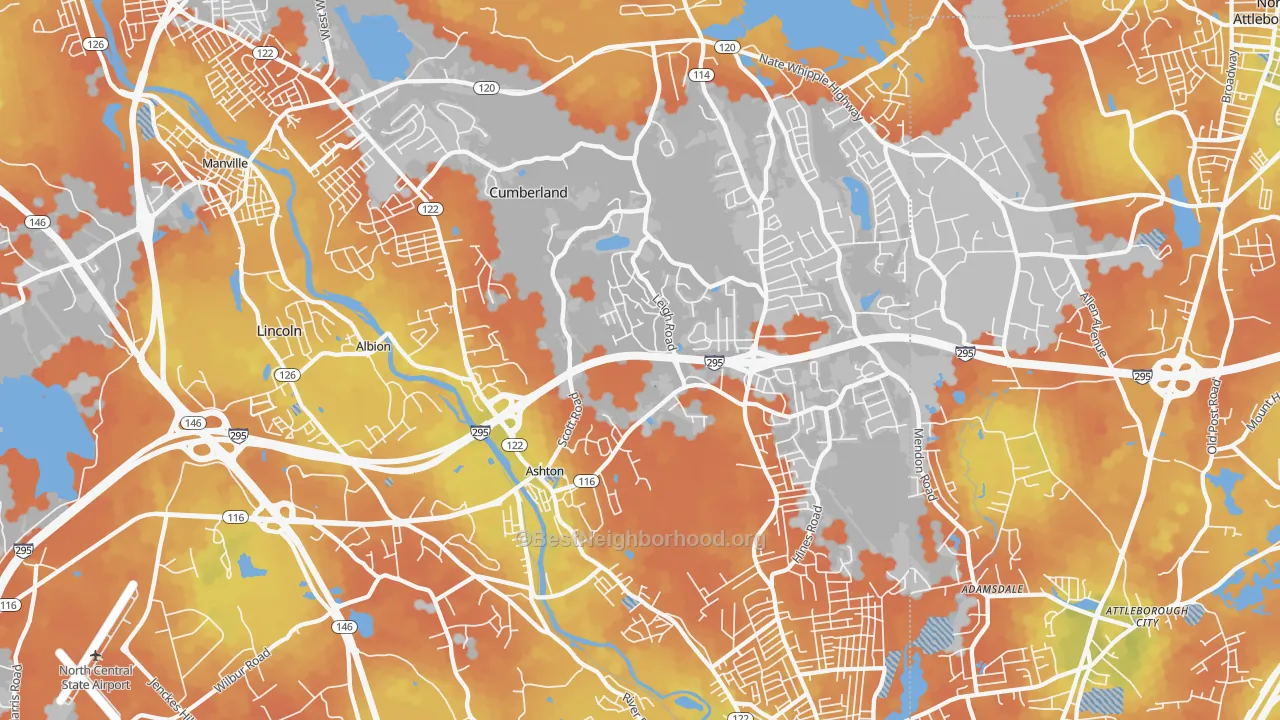 Bike Grade map of 02864, RI