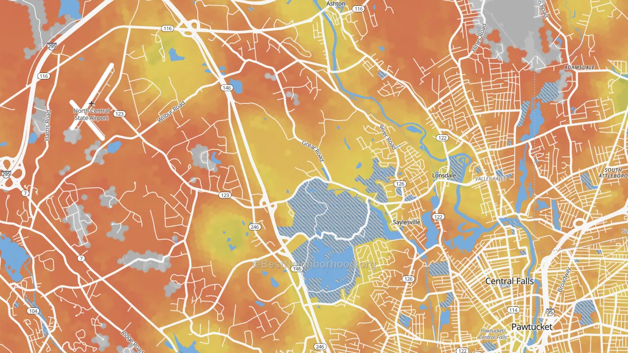 Bike Grade map of 02865, RI