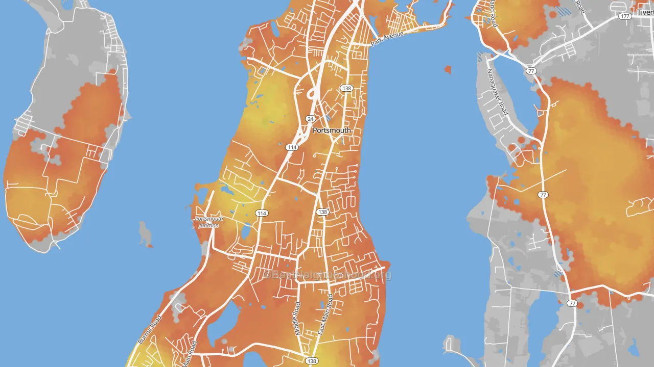 Bike Grade map of 02871, RI