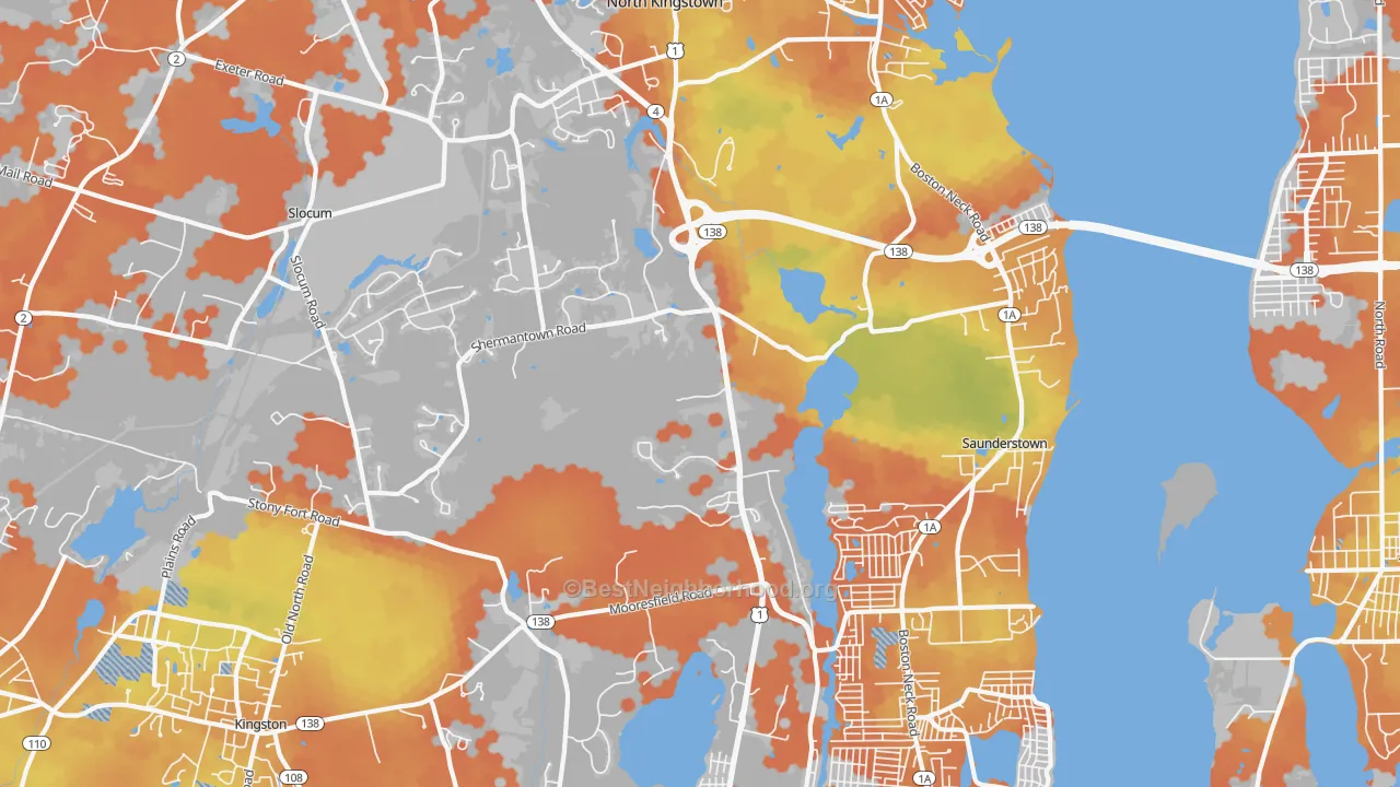 Bike Grade map of 02874, RI
