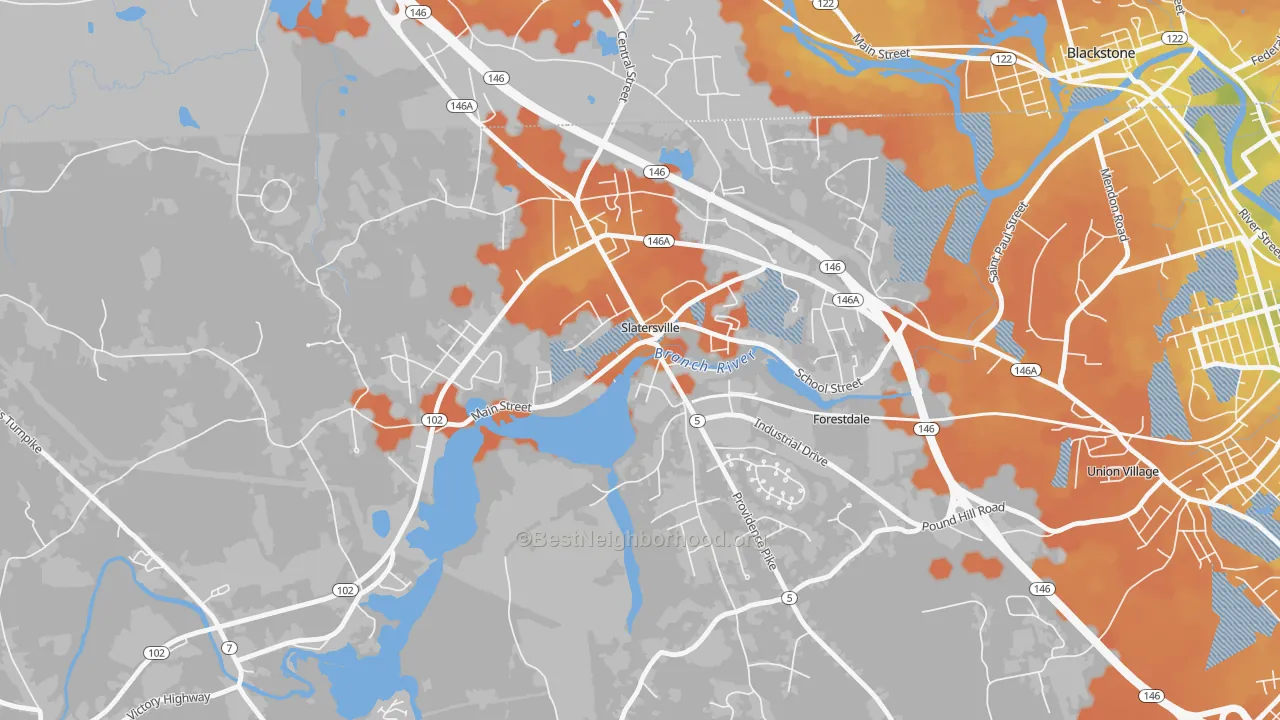 Bike Grade map of 02876, RI