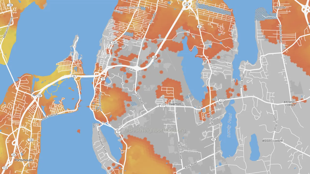 Bike Grade map of 02878, RI
