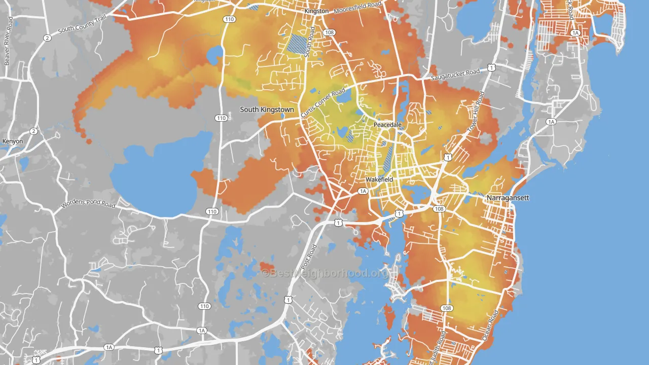 Bike Grade map of 02879, RI