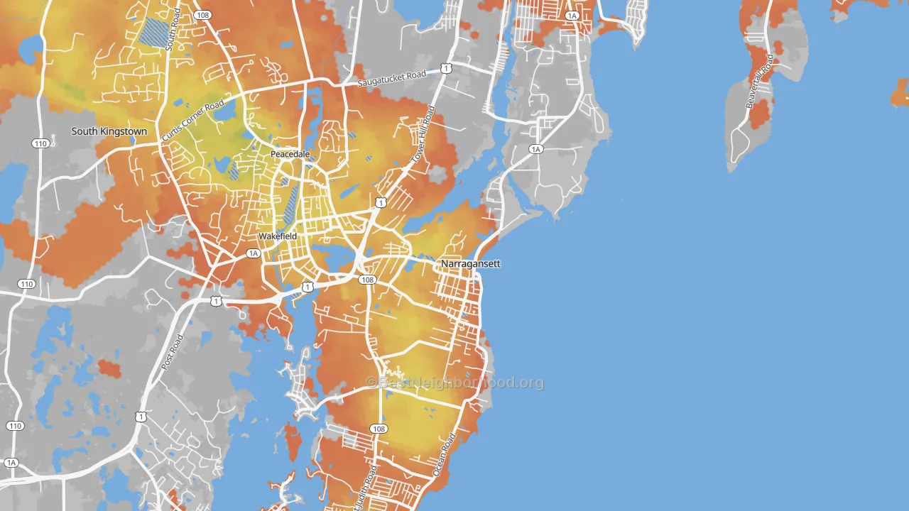 Bike Grade map of 02882, RI